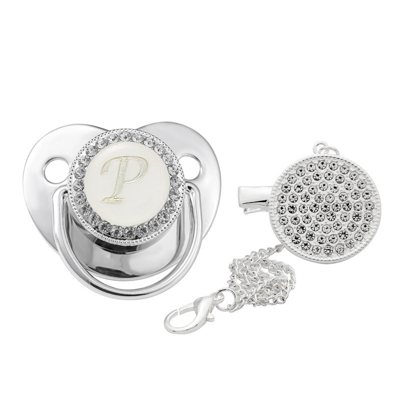 Children's Silver Soothing Pacifier Baby Letters A-Z - NecessiteeBaby