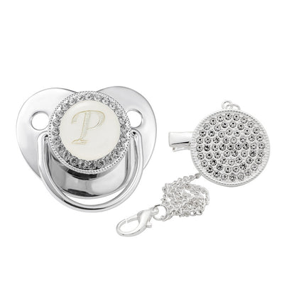 Children's Silver Soothing Pacifier Baby Letters A-Z - NecessiteeBaby