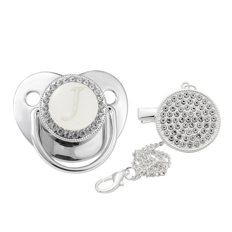 Children's Silver Soothing Pacifier Baby Letters A-Z - NecessiteeBaby