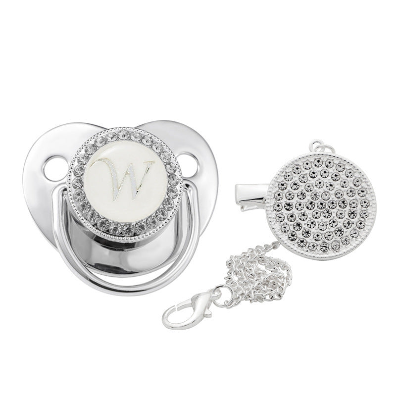 Children's Silver Soothing Pacifier Baby Letters A-Z - NecessiteeBaby