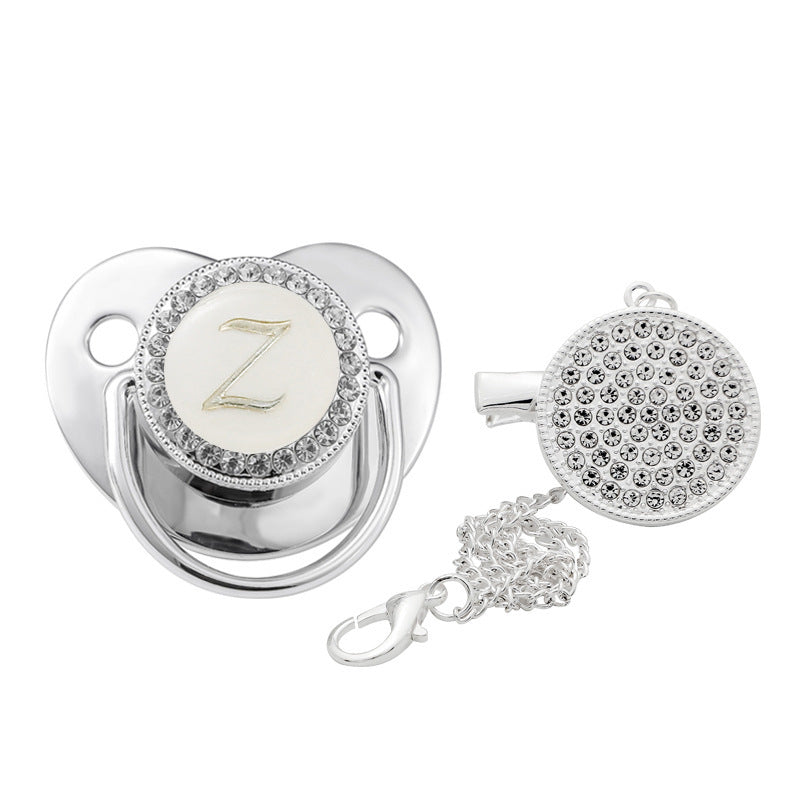 Children's Silver Soothing Pacifier Baby Letters A-Z - NecessiteeBaby
