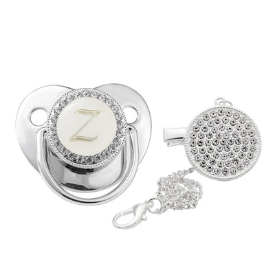 Children's Silver Soothing Pacifier Baby Letters A-Z - NecessiteeBaby