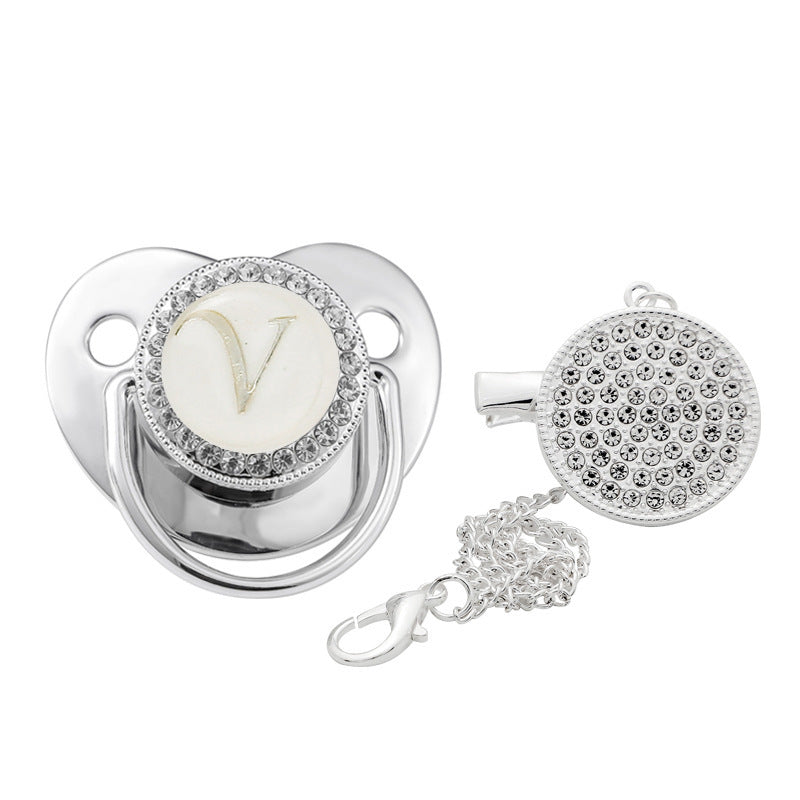 Children's Silver Soothing Pacifier Baby Letters A-Z - NecessiteeBaby