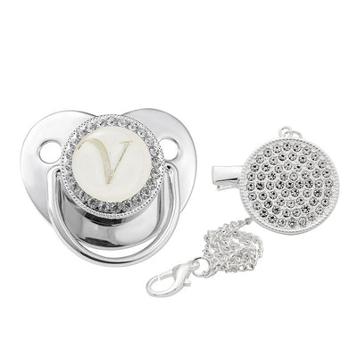 Children's Silver Soothing Pacifier Baby Letters A-Z - NecessiteeBaby