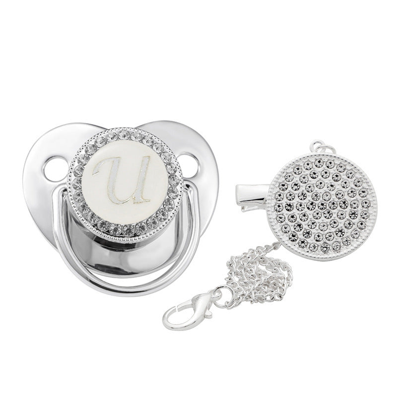 Children's Silver Soothing Pacifier Baby Letters A-Z - NecessiteeBaby